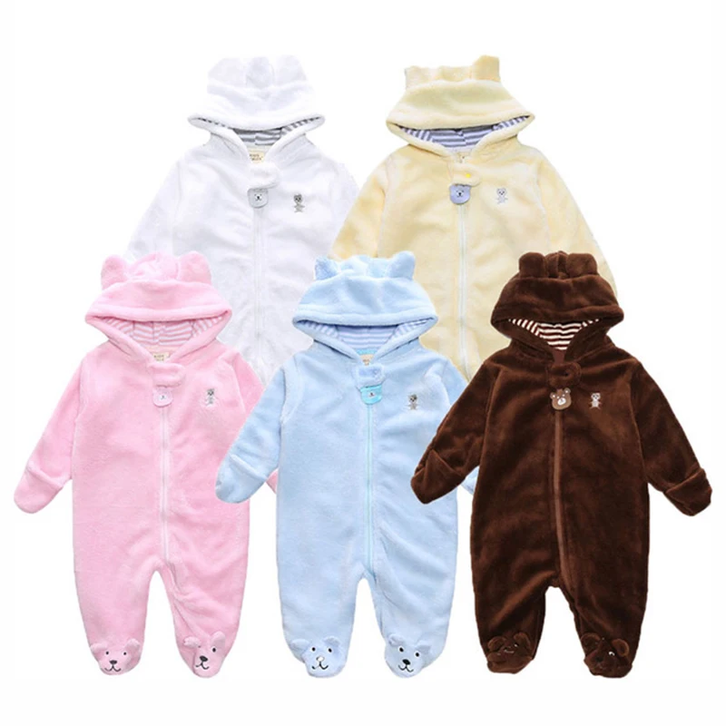 0-9M Animal Overall Clothing Cute Baby Rompers Winter Infant Boys Girls Romper Hooded Blue White Jumpsuit Warm Thick Outfit | Детская