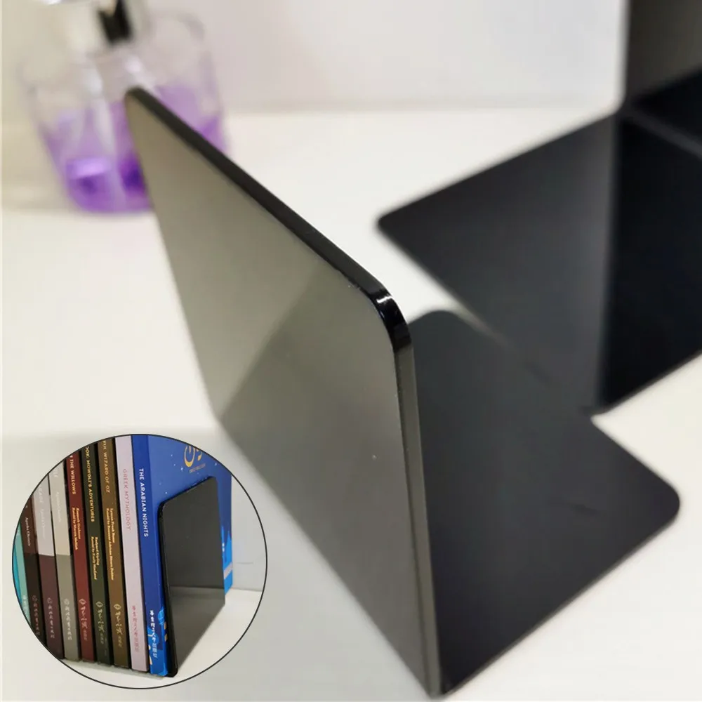 

2 * Bookend (one Pair) Plastic Black Acrylic Bookend Organizer Stand Stationery Book Shelf Without Burrs