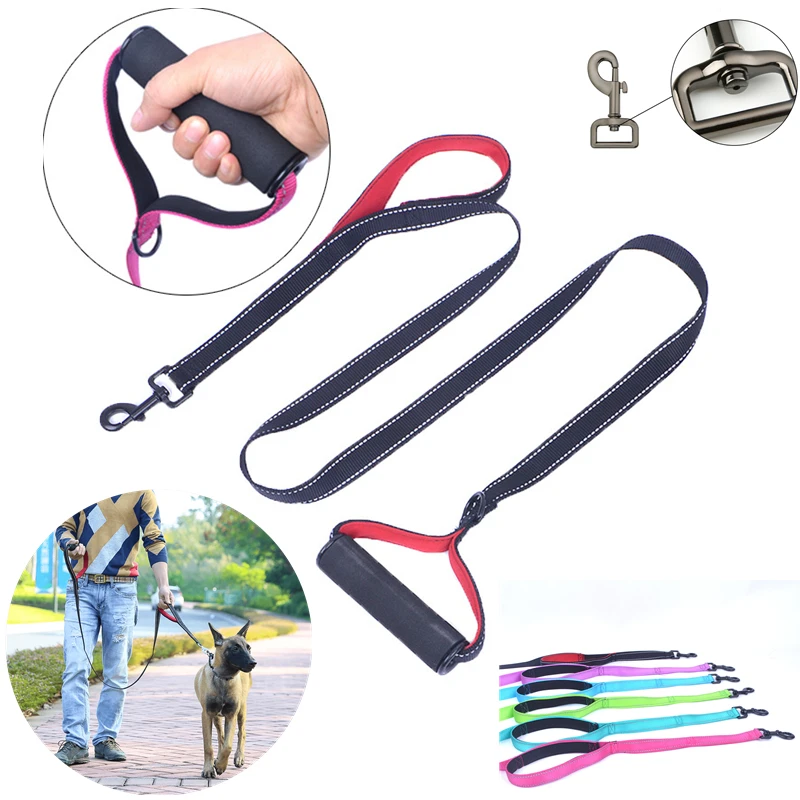 

2021 New Double Handle Traction Belt Nylon Reflective Personality Dog Collar Outdoor Dog Harness Pet Dog Cat Traction Rope