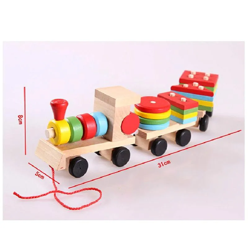 

The New Children's Educational Environmental Protection Early Education Toy Drags The Three-section Building Block Train