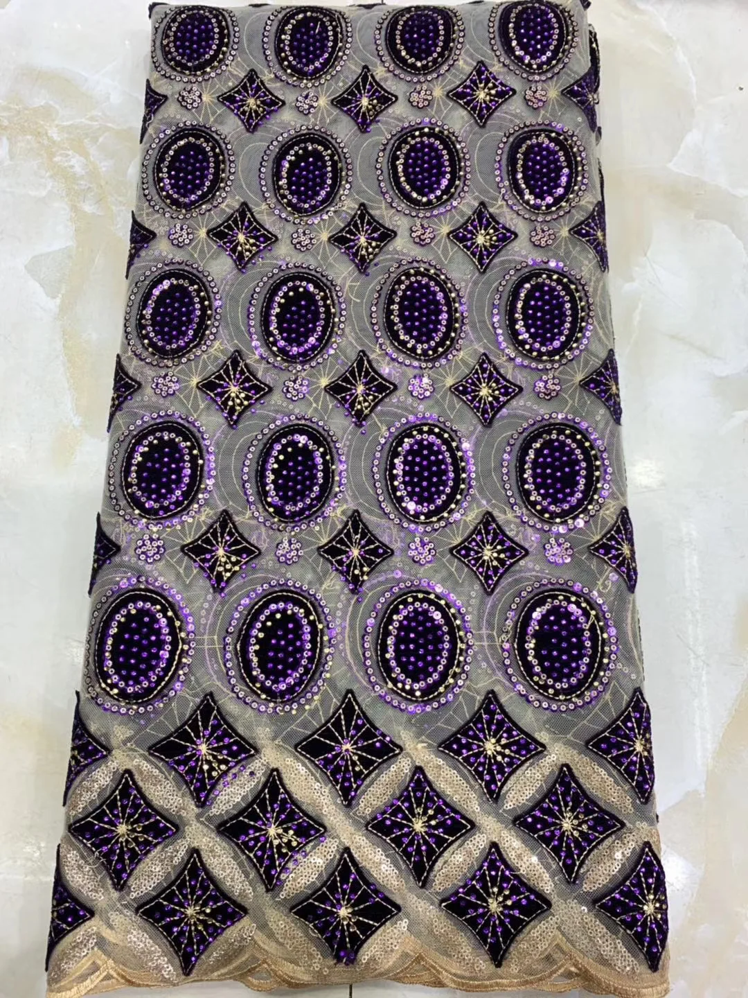 

African French Velvet Sequined Lace Fabric Women's Dress 2020 High Quality Nigerian Tulle Lace Fabric H3943