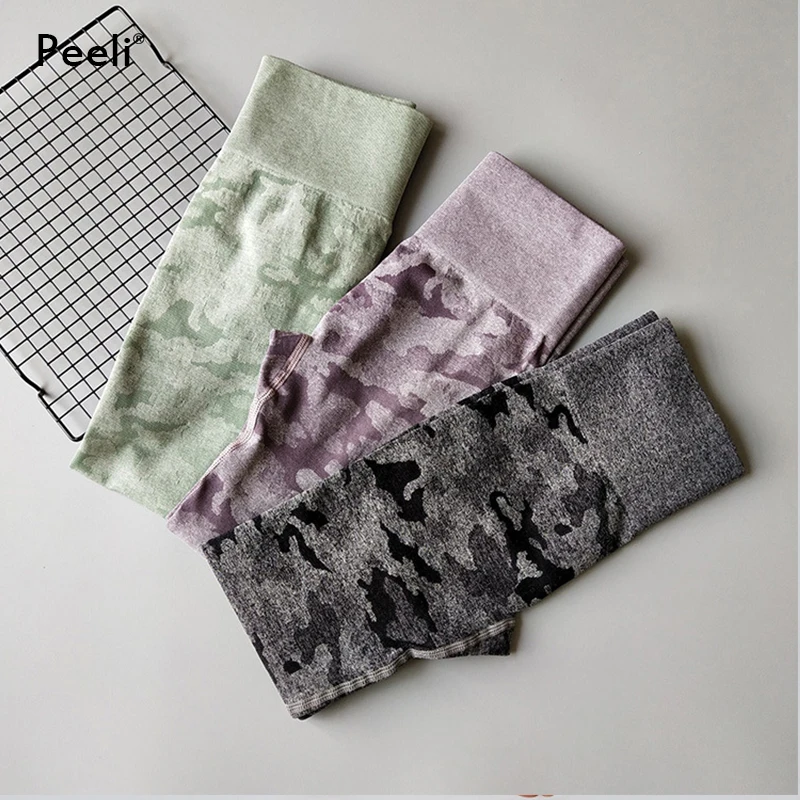 Женские легинсы для фитнеса Peeli камуфляжные бесшовные с высокой талией занятий