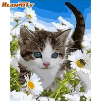 ruopoty frame flowers cat diy painting by numbers animal modern wall art picture acrylic paint unique gift for home decoration