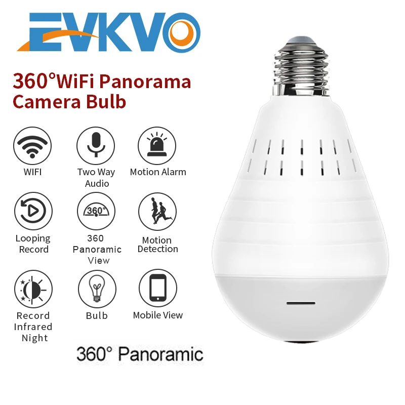 Панорамный лампы светильник Камера Full HD 1080P 360 градусов рыбий глаз Wi Fi