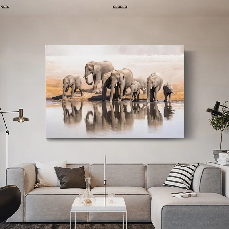 RELIABLI Арт холст Картины Африканский слон питьевой воды для животных Настенный