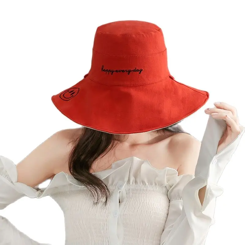 Панама женская Солнцезащитная из хлопка и льна летняя шапка со смайликом с