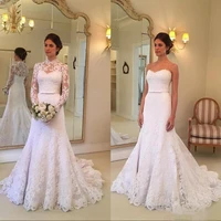 mermaid lace wedding dress with jacket long sleeve bow belt sweep train 2022 elegant bridal gowns vestidos de novia custom size
