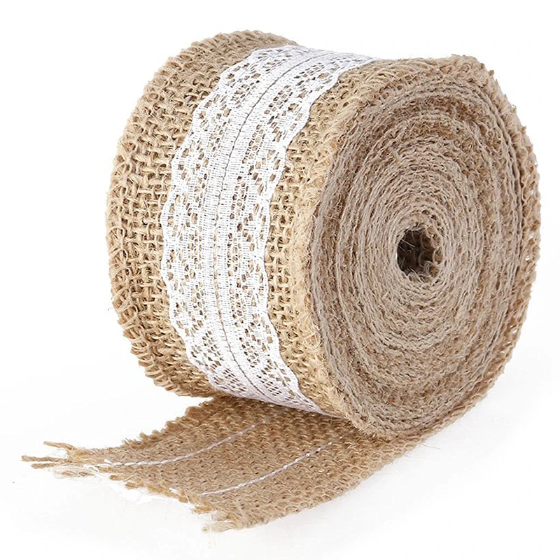 5 м натуральный Hessian sackcloth с кружевной лентой см шириной коричневый|Кружево| |