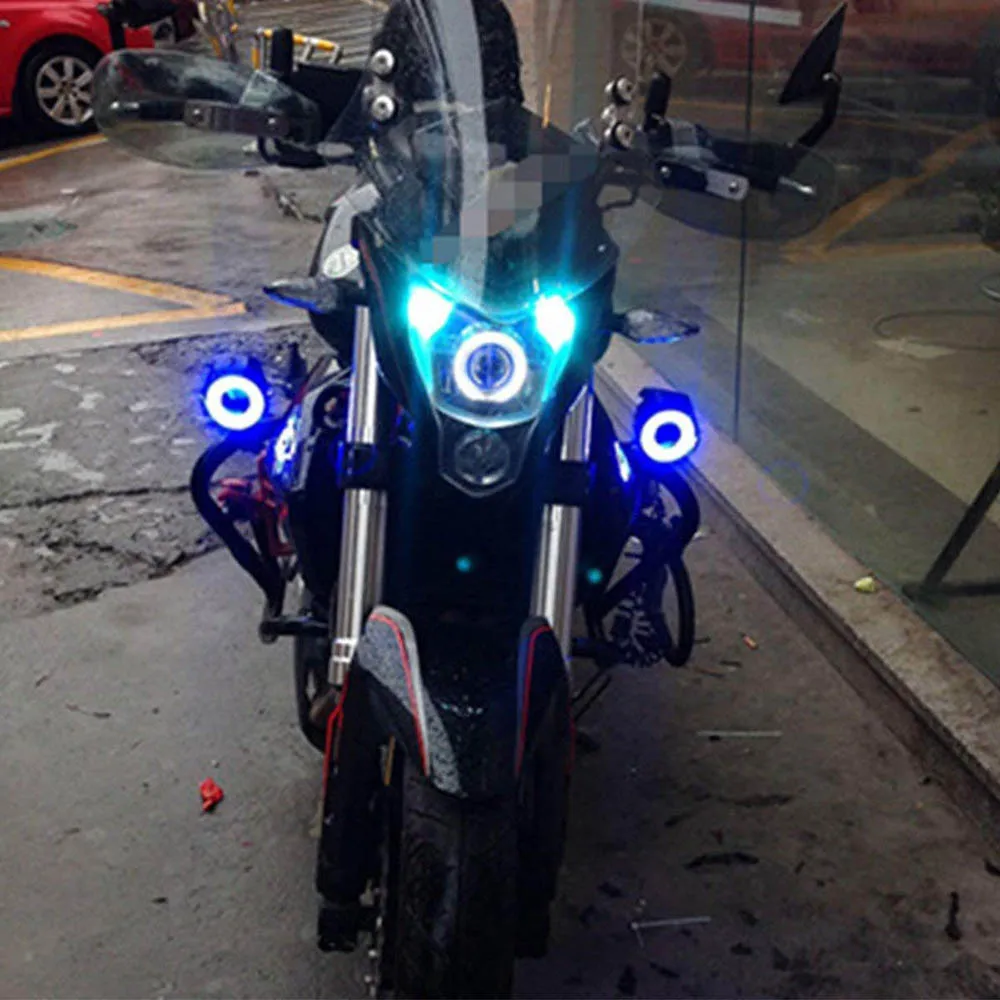 2Pcs 125W U7 Store Motorcycle Angel Eyes Headlight DRL Spotlights Auxiliary Bright LED Bicycle Lamp Accessories Work Fog Light |