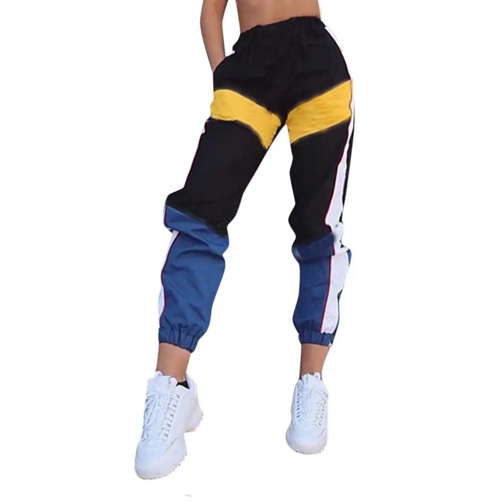 Черный Fashion Women High Waist Patchwork Pants Black Pencil Pants Streetwear Cargo Pants Loose Jogger Trousers Women Sweatpants - Цвет: Черный
