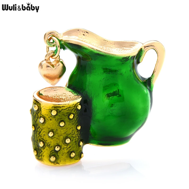 Ретро-броши Wuli &amp baby с эмалью в форме чашки горшка для женщин коричнево-зеленая