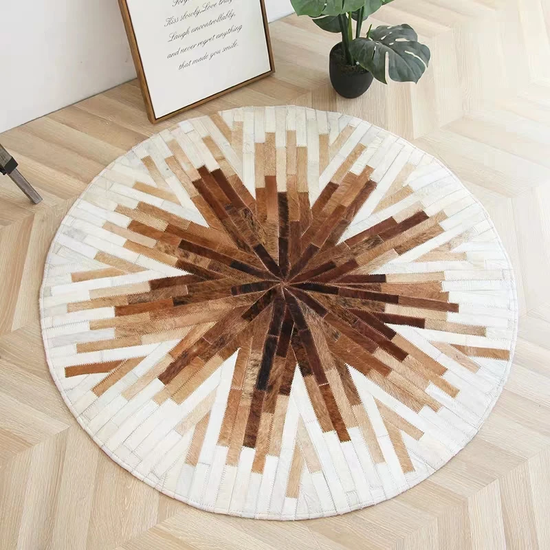 

American style Round shaped genuine cowhide skin floor mat ,decoration real cow skin fur living room coffee table mat