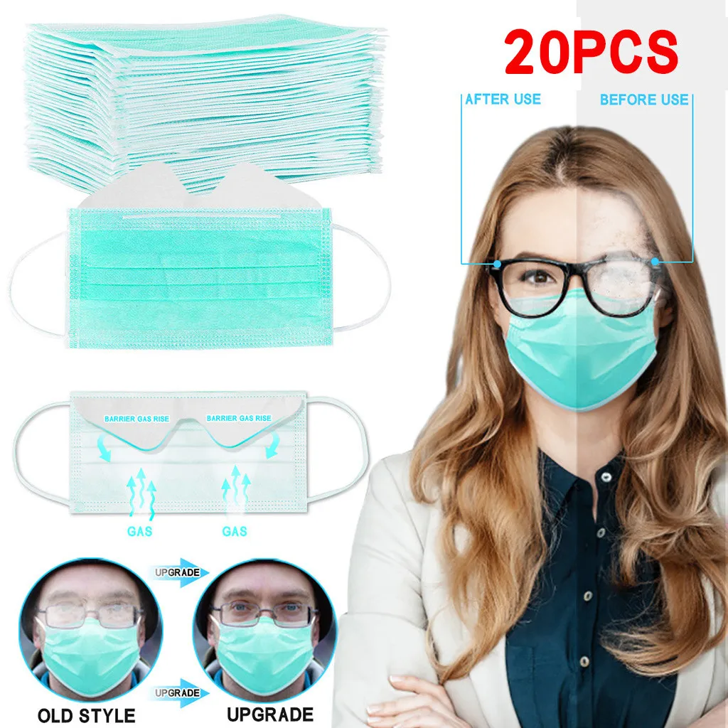 

20/30pc Green Adults Solid Color Disposable Breathable Earloop Masks 3-layer Ply Filter Mask Mascarilla Mascarilas
