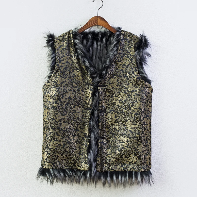 Мужской меховой жилет из меха енота Шелковый наряд с толстой теплой шалью