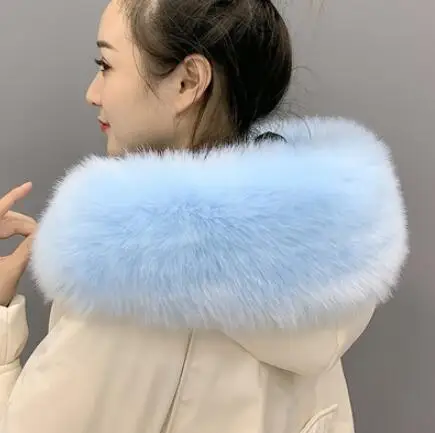 light blue plus Осенне-зимний женский супер большой искусственный воротник, шапка из лисьего меха, большой воротник из меха енота, воротник с капюшоном, шарф-накидка, 80 см, tb001 - Цвет: light blue plus