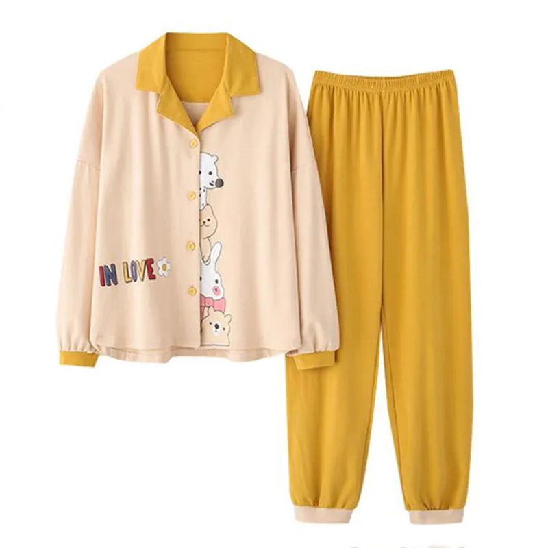 2021 Autumn Winter Ladies Pajamas Cardigan Long-sleeved Pajamas Cute Loose Home Wear Pajama Set Women Sleepwear Pijamas Women