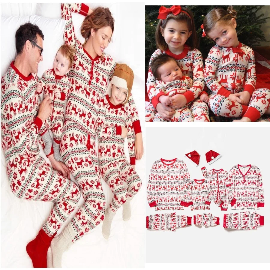 

2021 Christmas Family Matching Pajamas Deers Father Mother Children Xmas Pyjamas Set Baby Romper Mommy and Me Clothes Tops+Pants