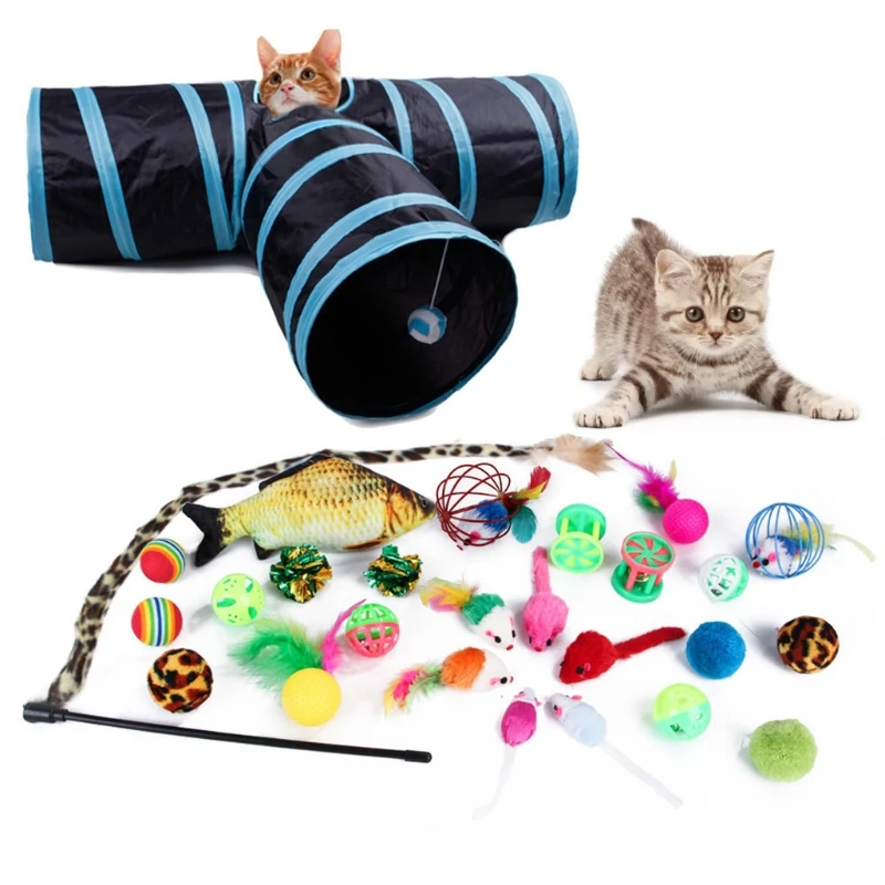 

Pet Toys Set Chew Toys 27Pcs For Cat Fake Mice Wand Fun Ball For Kitten Kitty Rabbit Animal
