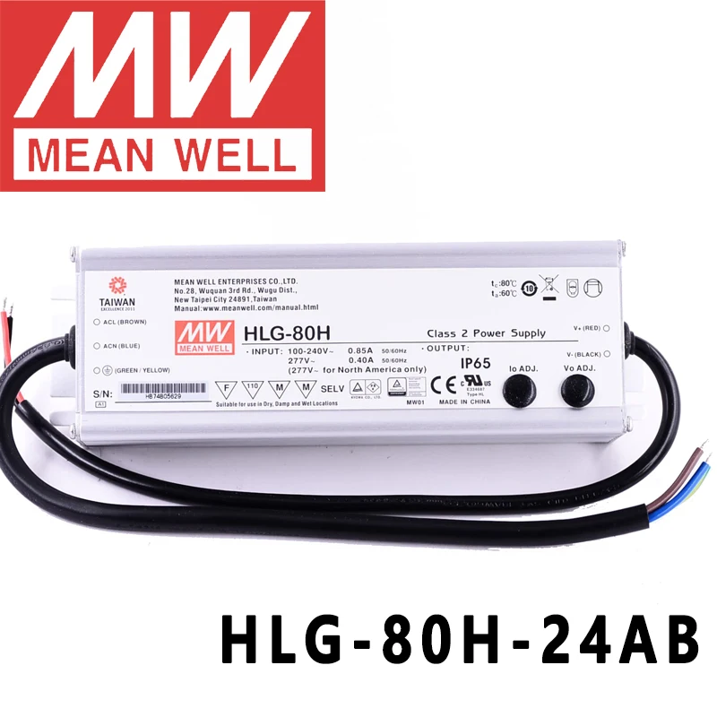 

Original Mean Well HLG-80H-24AB for Street/high-bay/greenhouse/parking meanwell 80W Constant Voltage Constant Current LED Driver