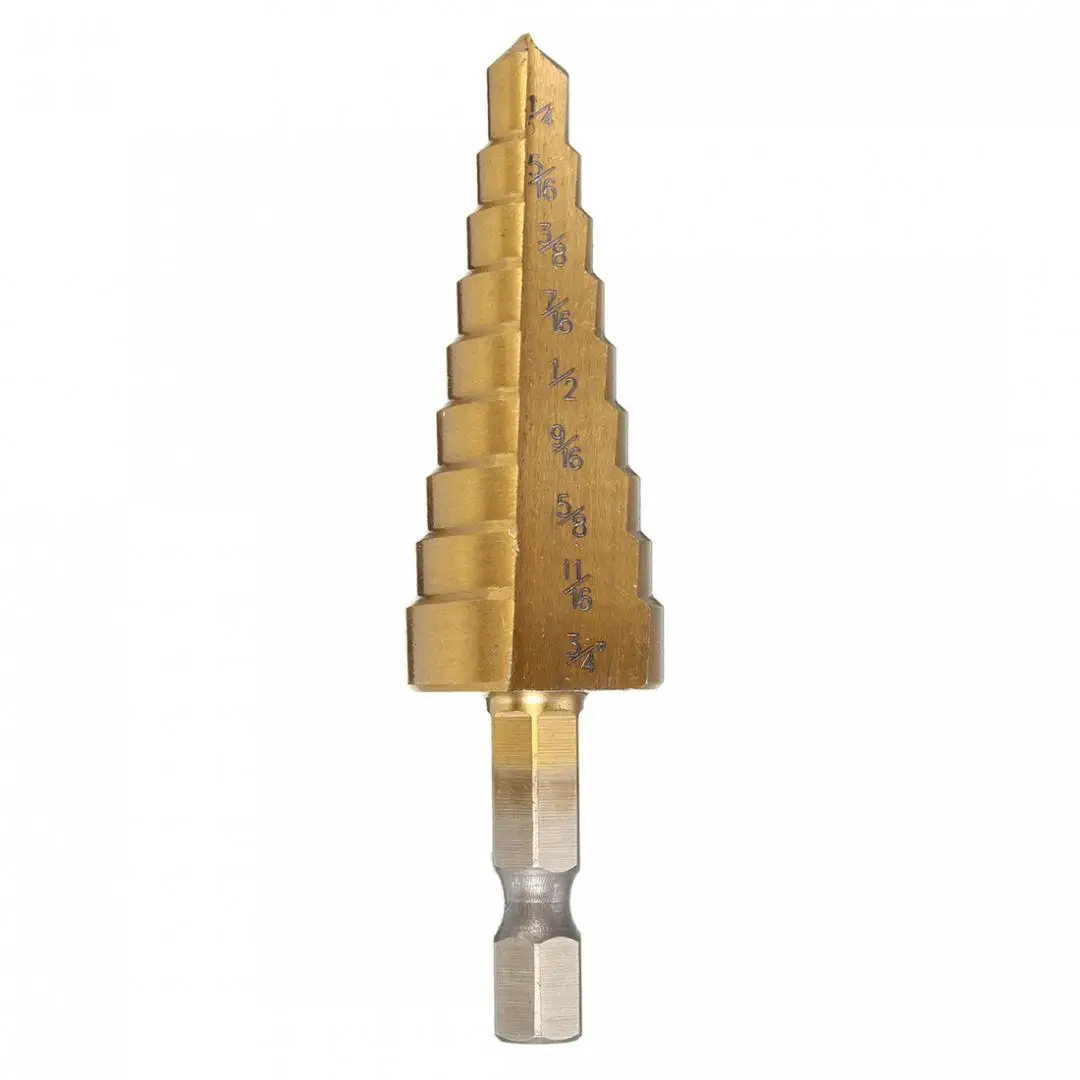 

3pcs HSS Step Drills 1/4 Inch Hex Shank 3/16-1/2 1/8-1/2 1/4-3/4 Inch