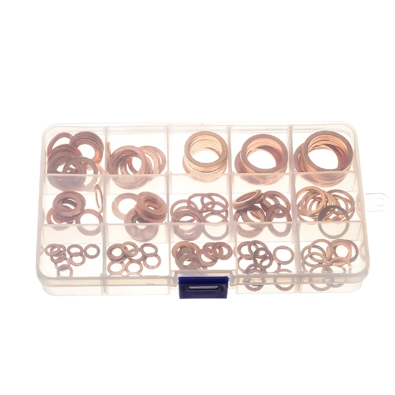 

150pcs 15Sizes M6/M8/M10/M12/M14/M16/M18/M20/M22 Assorted Seal Flat Ring Gasket Set Plug Washer Solid Copper Crush Washers Kit