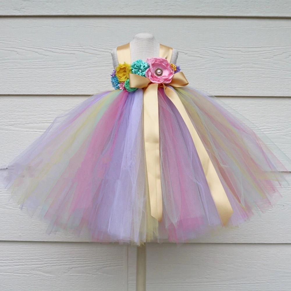 Пастельное Радужное платье-пачка для девочек платье принцессы дня рождения