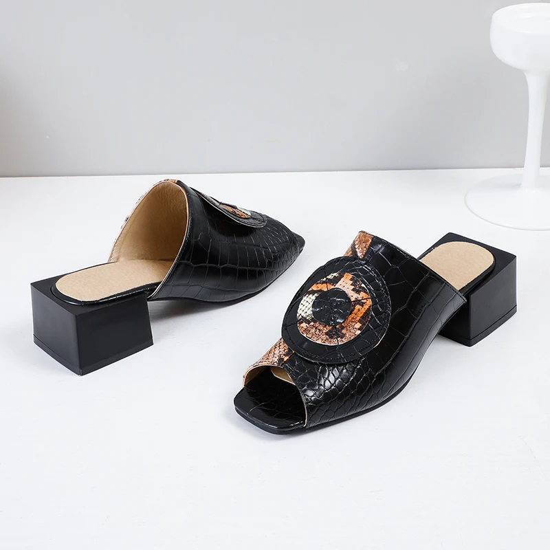 

All Melody 2021New Style Women Pumps Sandals Flips Peep Toe Sling Backs Black Red Yellow Blue High Square Heel Pu Leather Shoes