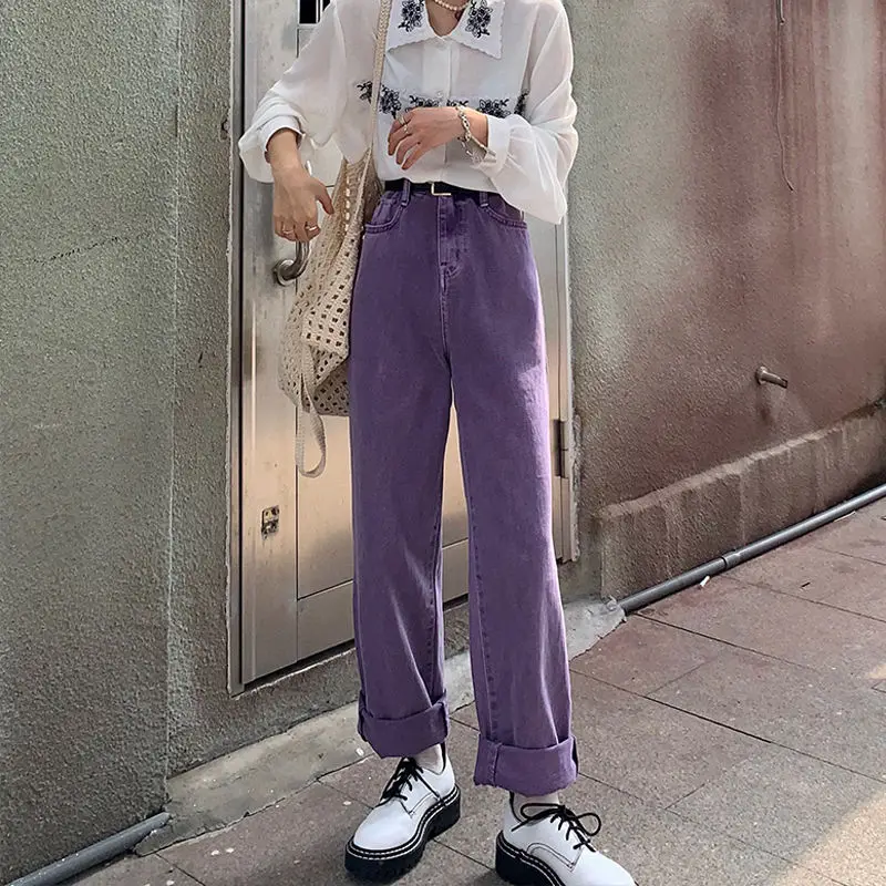 

Bella 2021 High Waist Purple Jeans Harajuku Korean Ulzzang Denim Pants Wild Daily Casual Girl Loose Trouser Streetwear