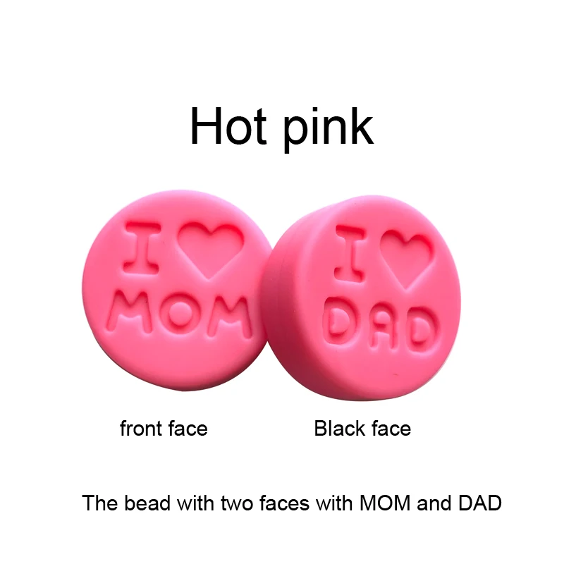 Hot pink Новинка 100 шт я люблю маму Силиконовые Прорезыватели свободные бусины плоской круглой формы жевательные бусины для DIY соска для зубов Шарм Детские зубные кольца - Цвет: Hot pink