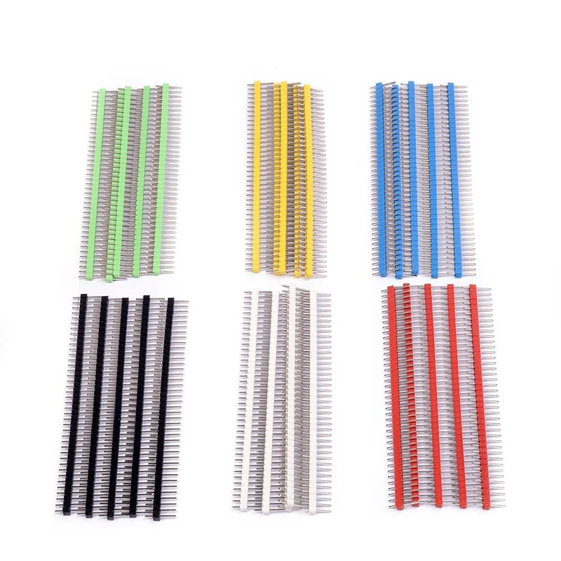 

30pcs Pin Connector Male 2.54mm Pitch Pin Header Strip 1x40 Single Row 40 pin Connector Kit for PCB board 6 Colors Each 5pcs