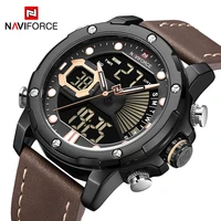 naviforce sport mens watches digital chronograph luxury leather strap waterproof wristwatch male luminou clock relogio masculino