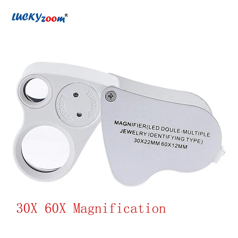 

Pocket 30X 60X Illuminated Magnifier Folding Magnifying Glass with LED Light Portable Jewelry Loupe Jeweler Mini Microscope Lupa