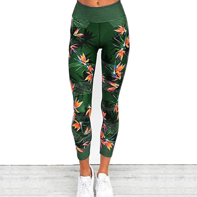 Yoga Leggings High Waist Fitness Legging Sport Women Hips Pants Quick-Drying Breathable Blue Printed | Спорт и развлечения