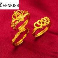 qeenkiss rg586 fine jewelry wholesale fashion woman girl birthday wedding gift heart bamboo joint crown 24kt gold open ring
