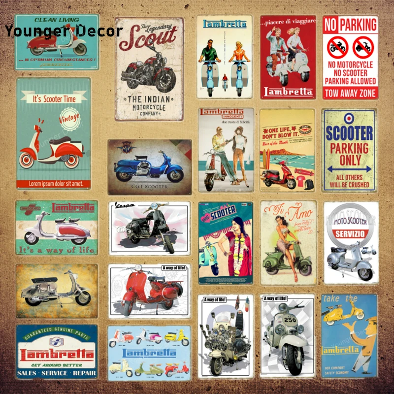 

Classics Lambretta Electrombile Metal Poster Electric Scooter Motor Signs Wall Plaque Car Garage Parlor Shop Home Decor YI-209