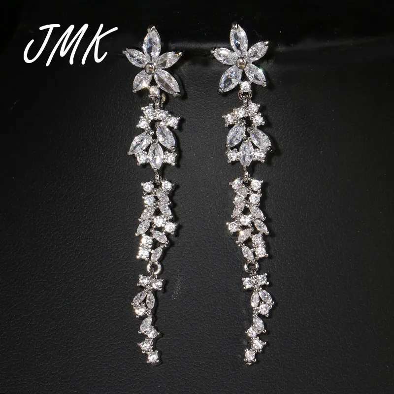 

JMK Luxury Marquise Cluster Flower AAA CZ Dangle Earrings With Stone Long Drop Earrings For Women Brides Wedding Jewelry