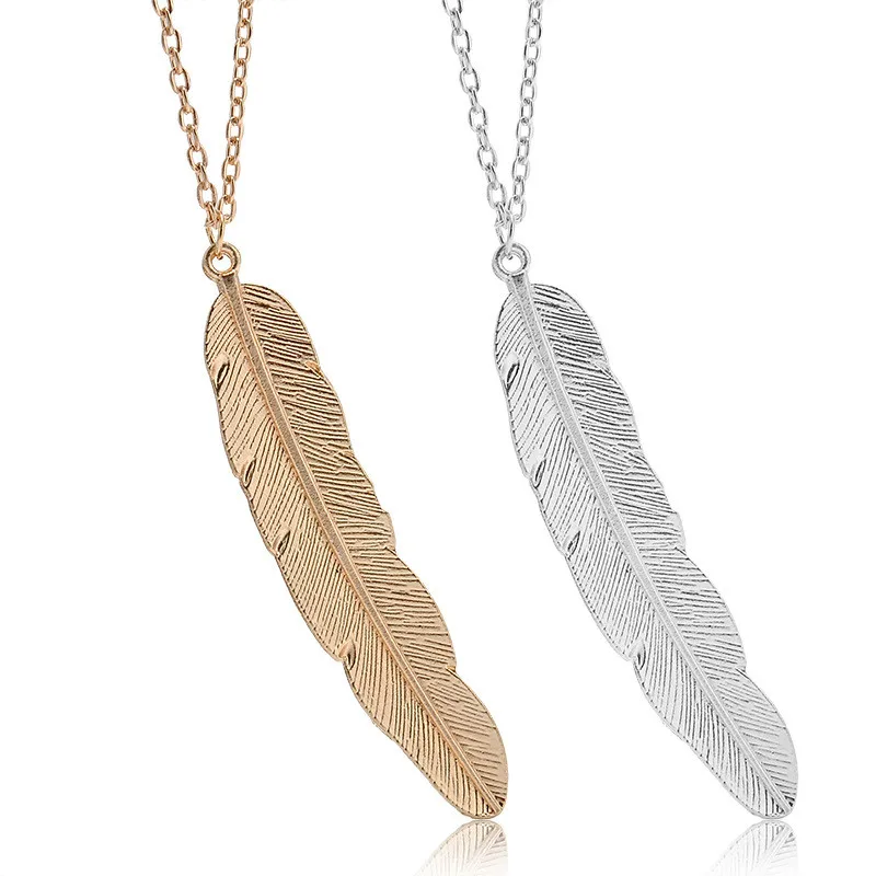 Simple Classic Pendant Feather Necklace Long Sweater Chain Choker Jewelry For Female Leaf Chocker | Украшения и аксессуары