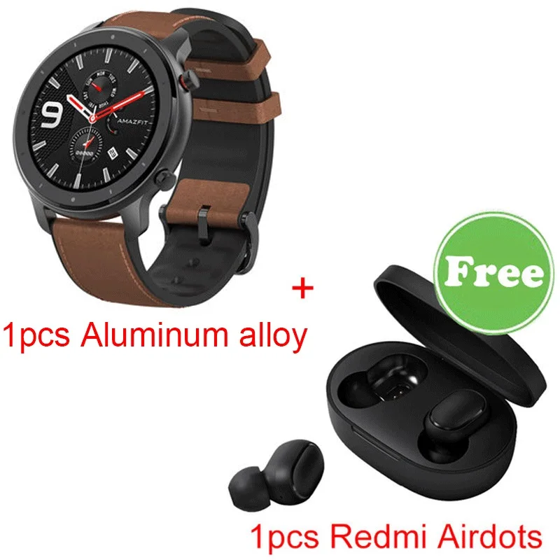 Alloy Redmi Airdots Глобальная версия Amazfit GTR 47 мм Huami Смарт-часы 5ATM водонепроницаемые 24 дня батарея gps управление музыкой Поддержка Android IOS - Цвет: Alloy Redmi Airdots