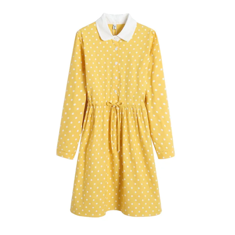 Нежное женское платье весна осень женственное в горошек милое свободное