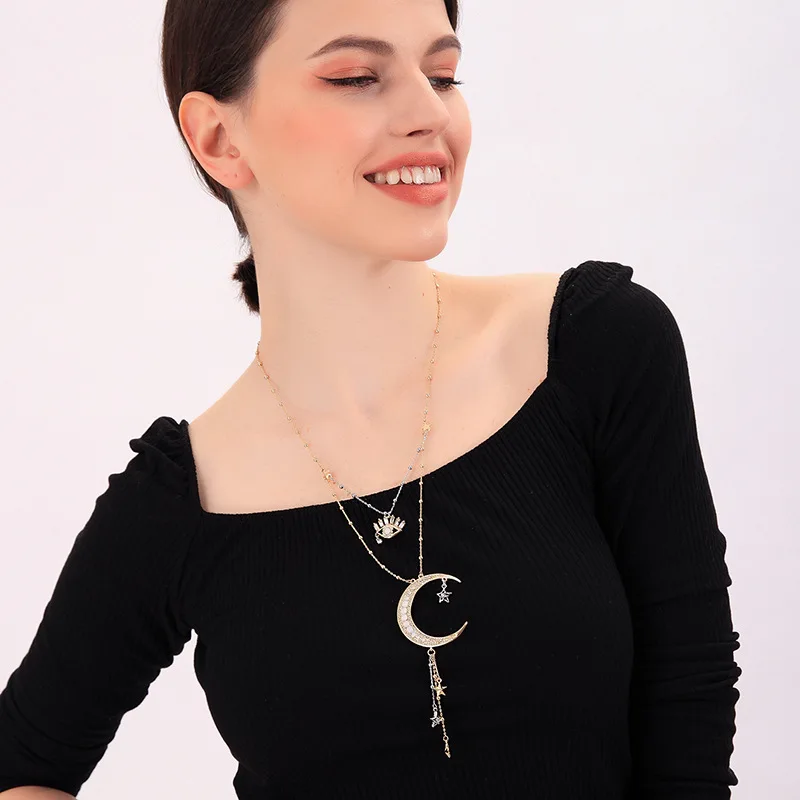 Devil's Eye многослойная подвеска Звезда Луна ожерелье женский европейский стиль