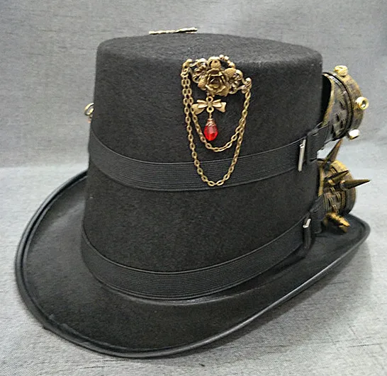 Ручная работа винтажная стимпанк Fedora Кепка Googles geards Сплав булавка цепь Топ шляпа