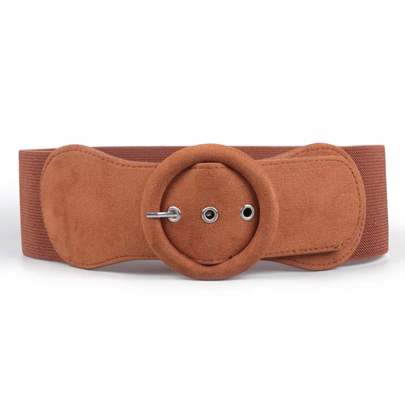 Новый корейский модный бархатный эластичный широкий пояс для женщин с круглой металлической пряжкой, дикий платье, новинка, лента на талии леди.