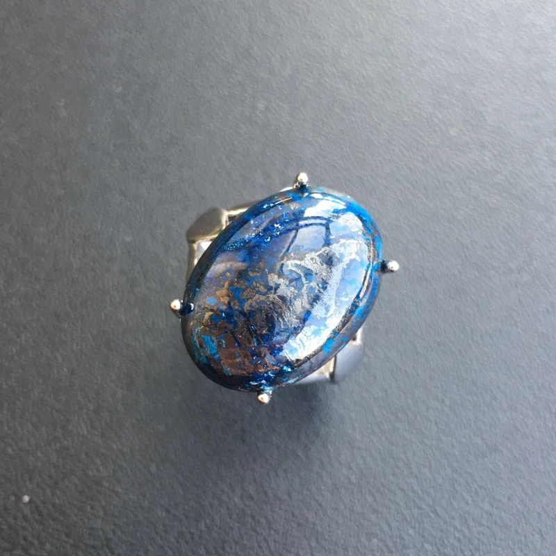 Женское кольцо с большим камнем CSJ из натурального хрусталя Овальный Малахит 13*18