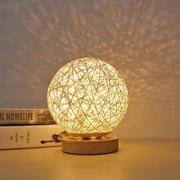 creative usb table lamp hand knit lampshade wood moon lamp bedroom home wedding decoration moonlight desk light bedside lamp