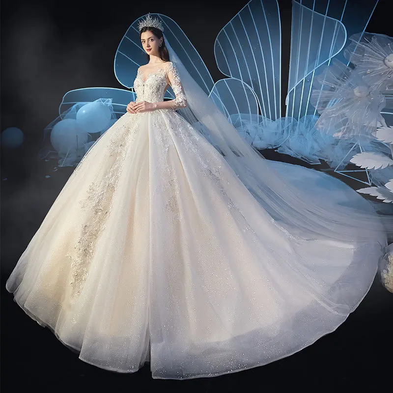 Звездное небо свадебное платье 2020 Новое темпераментное невесты с v образным