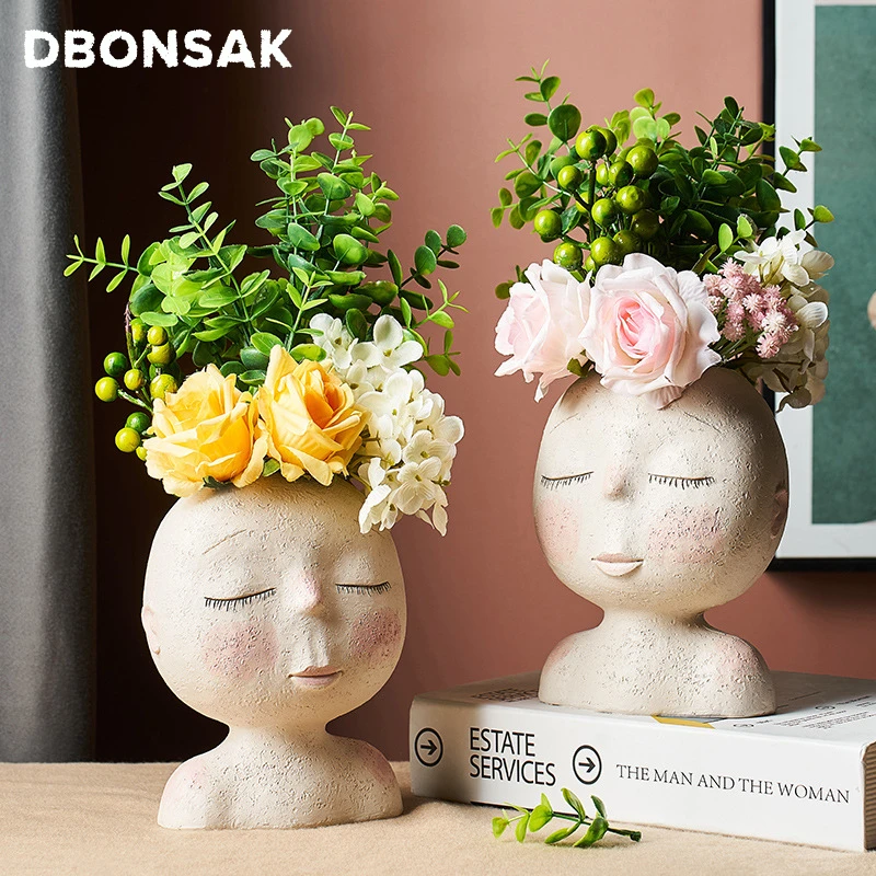

Скандинавская ваза с человеческой головой, цветочный горшок, скульптура в форме куклы, полимерный портрет, цветочный горшок, художественна...
