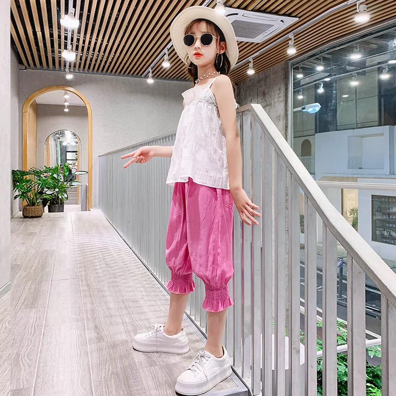 

Back To School Outfits Age For 4 - 14 Years Teenage Girls Vest+Pants 2pcs Sets 2021 New Summer Clothes Clothes Beach Simple Sets