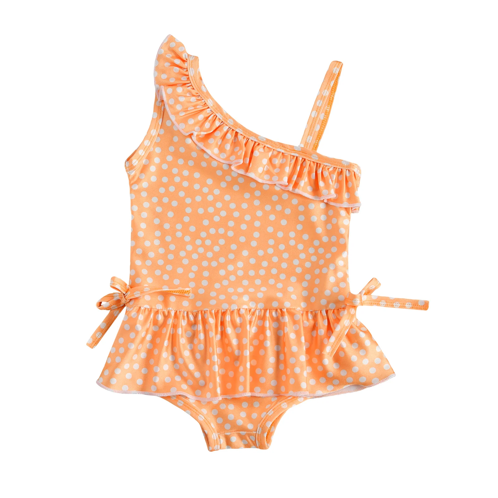 

Baby Girl Swimsuit Summer Romper Polka Dot Printed No-Sleeve Slant Collar Flouncing Sling Beach Dress