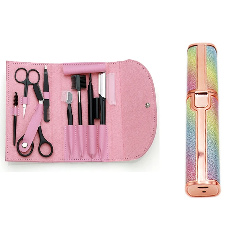 

1 компл. Электрический триммер для бровей, макияж, средство для удаления волос на лице и 8 шт. пинцетов, ножницы, триммер для бровей, набор с ра...