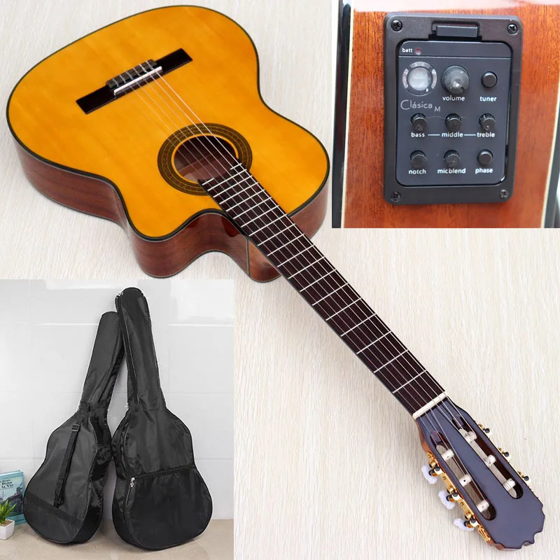 guitar with bag EQ Хорошее качество желтый цвет 39 дюймов классическая гитара фламенко Классическая гитара, электрическая гитара фламенко с эквалайзером с бесплатной сумкой - Цвет: guitar with bag EQ